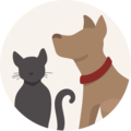Illustration einer Katze mit roter Weihnachtsmütze und eines Hundes mit rotem Halsband und Schleife