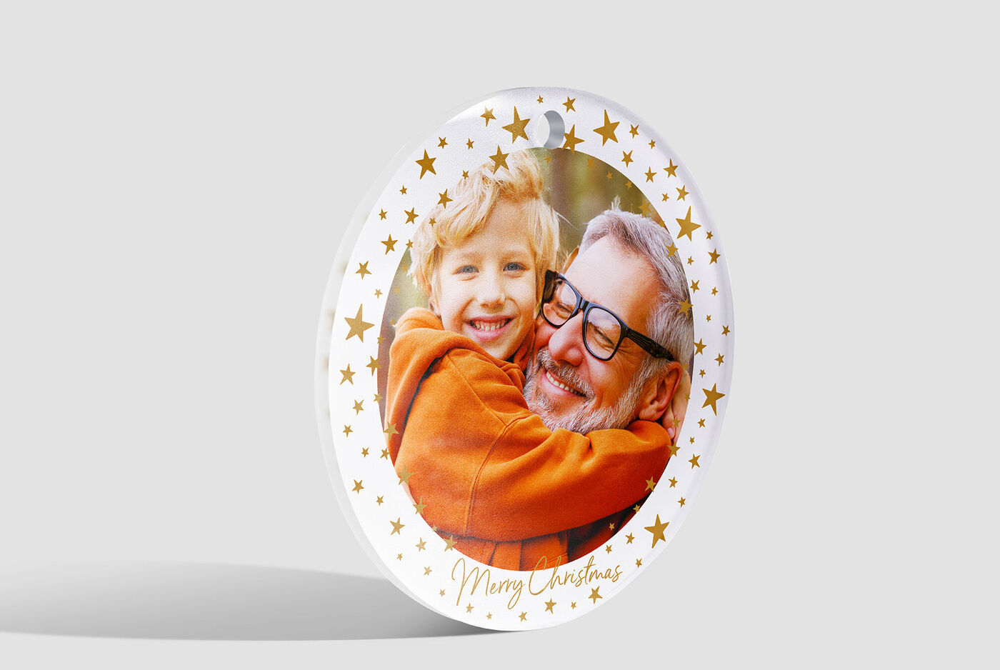 Frohe Weihnachten Fotoplatte mit goldenen Sternen.