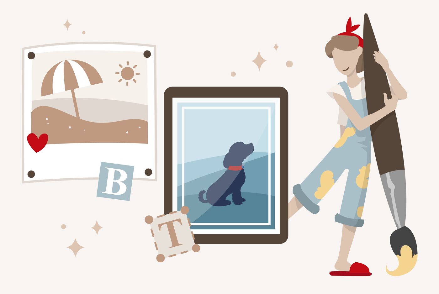 Eine kreative Person gestaltet Fotos mit einem Hund und einer Strandlandschaft