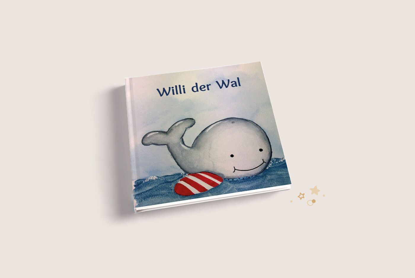 Buchcover von „Willi der Wal“ mit einem fröhlichen Wal und einer roten Schwimmboje.