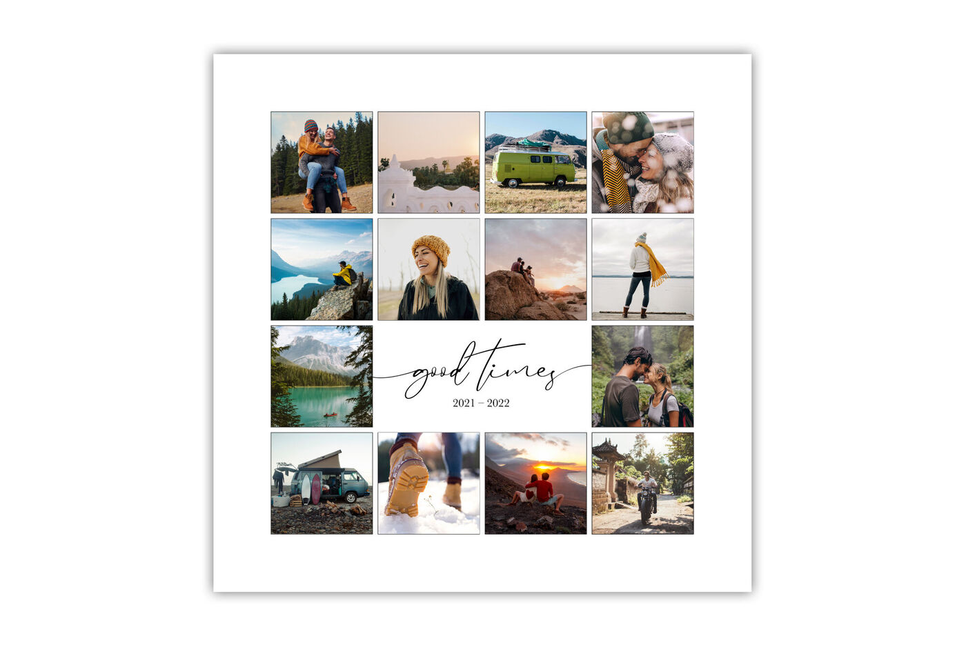 Collage aus verschiedenen Reiseerinnerungen mit Freunden und Familie