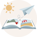 Illustration aufgeschlagenes CEWE FOTOBUCH mit Reiseinhalten